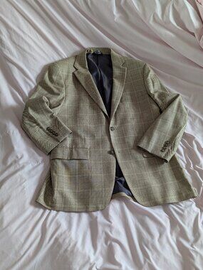 Marc Martin Tan Plaid Silk Wool Blazer 38R